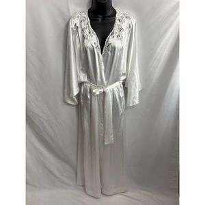 Vintage Natori Saks Fifth Avenue Long Satin White Robe Lace Victorian Size M